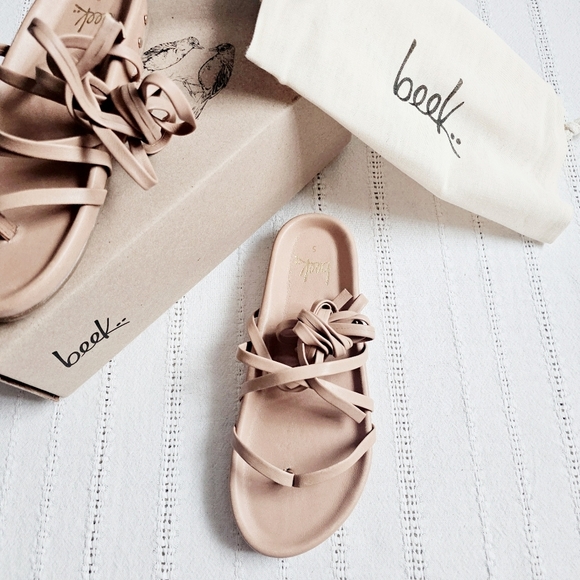 Beek Canary Tie Up Thong Sandals Honey Leather Ballet Flat Anthropologie 5 NEW - Picture 2 of 16